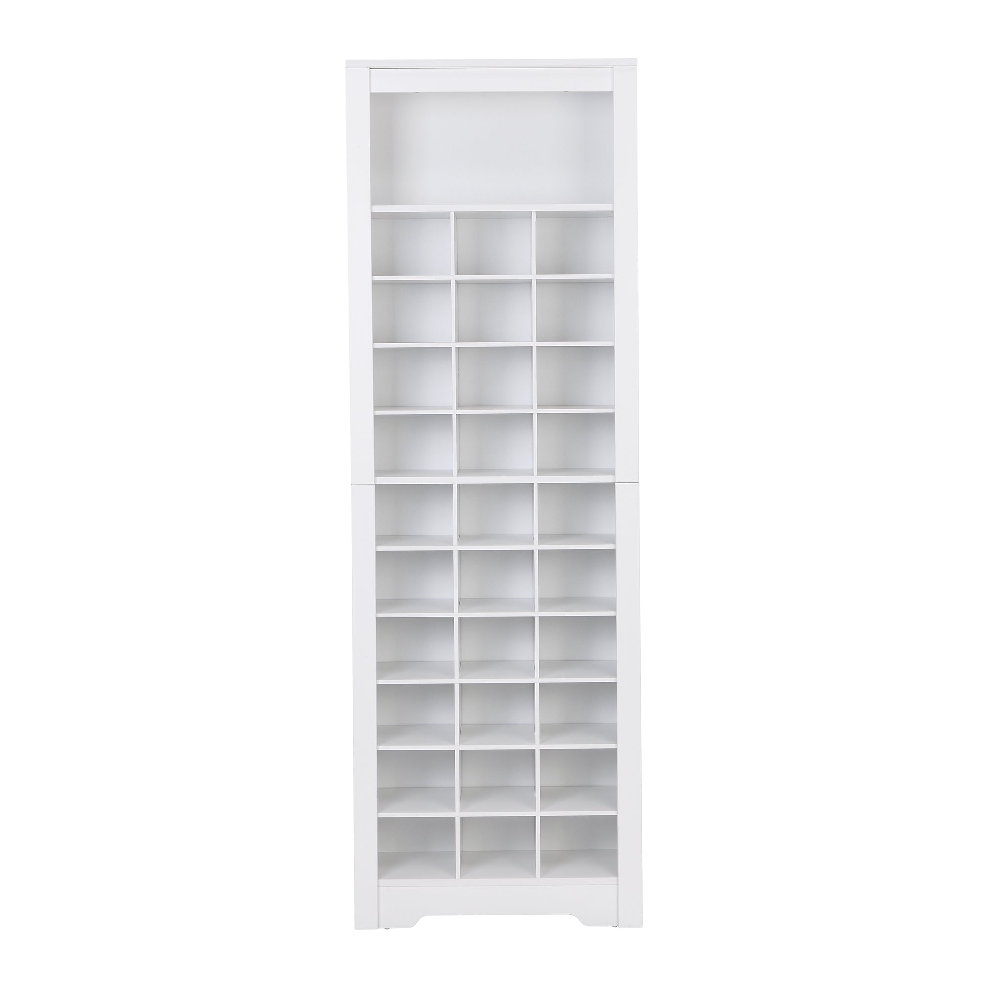 HAOYYE ON-TREND Stylish Design 30 Shoe Cubby Console, Contemporary Shoe Cabinet with Multiple Storage Capacity, Free Standing Tall Cabinet with Versatile Use for Hallway, Bedroom, White Sturdy Space-Saving