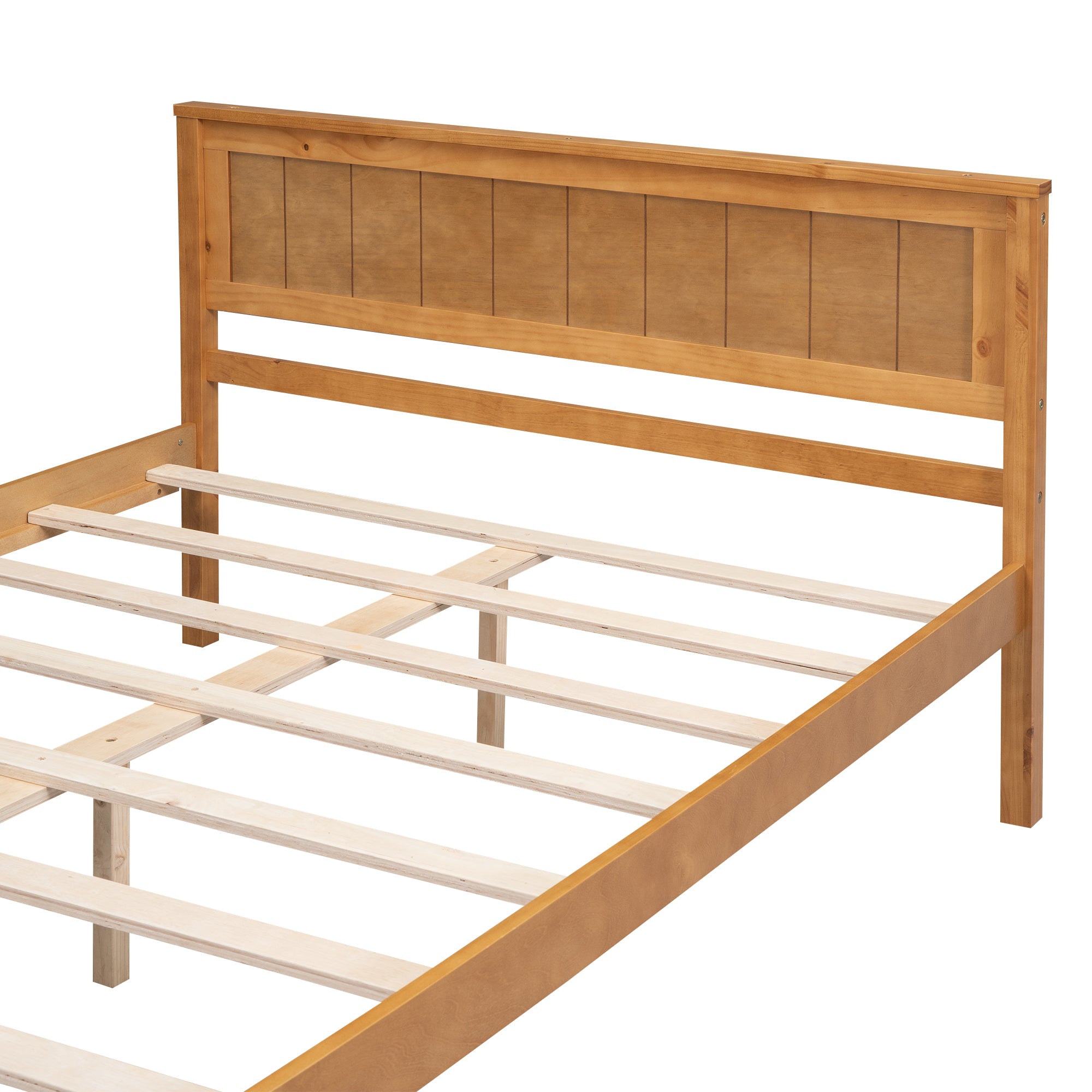 HAOYYE Platform Bed Frame with Headboard, Wood Slat Support, No Box Spring Needed, Full, Oak Sturdy Space-Saving Heavy Duty Modern Design Adults Dorm Room Easy Assembly Bedroom Furniture