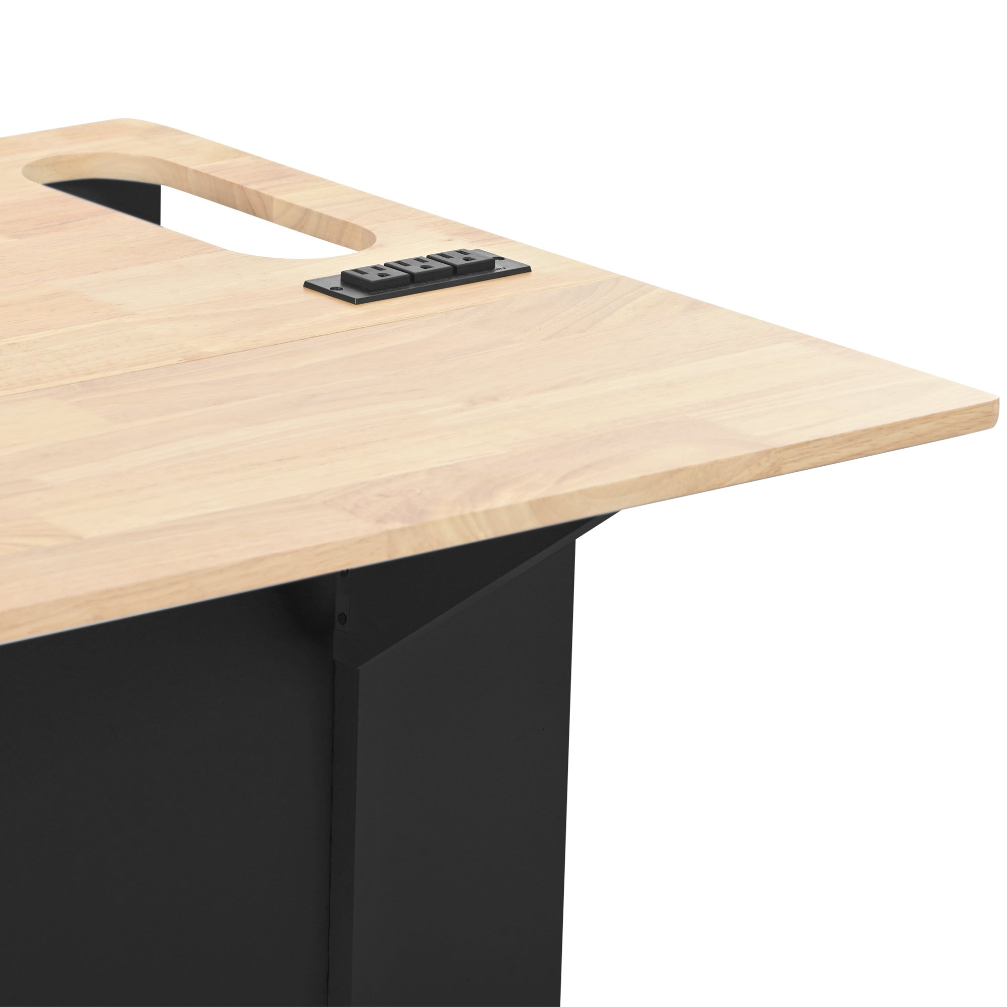HAOYYE Kitchen Island with Power Outlet, Drop Leaf, Rubber Wood Top, Wine Rack, and Adjustable Storage. Black Kitchen Storage Island on Wheels, Ideal for Home, Kitchen, and Dining Room
