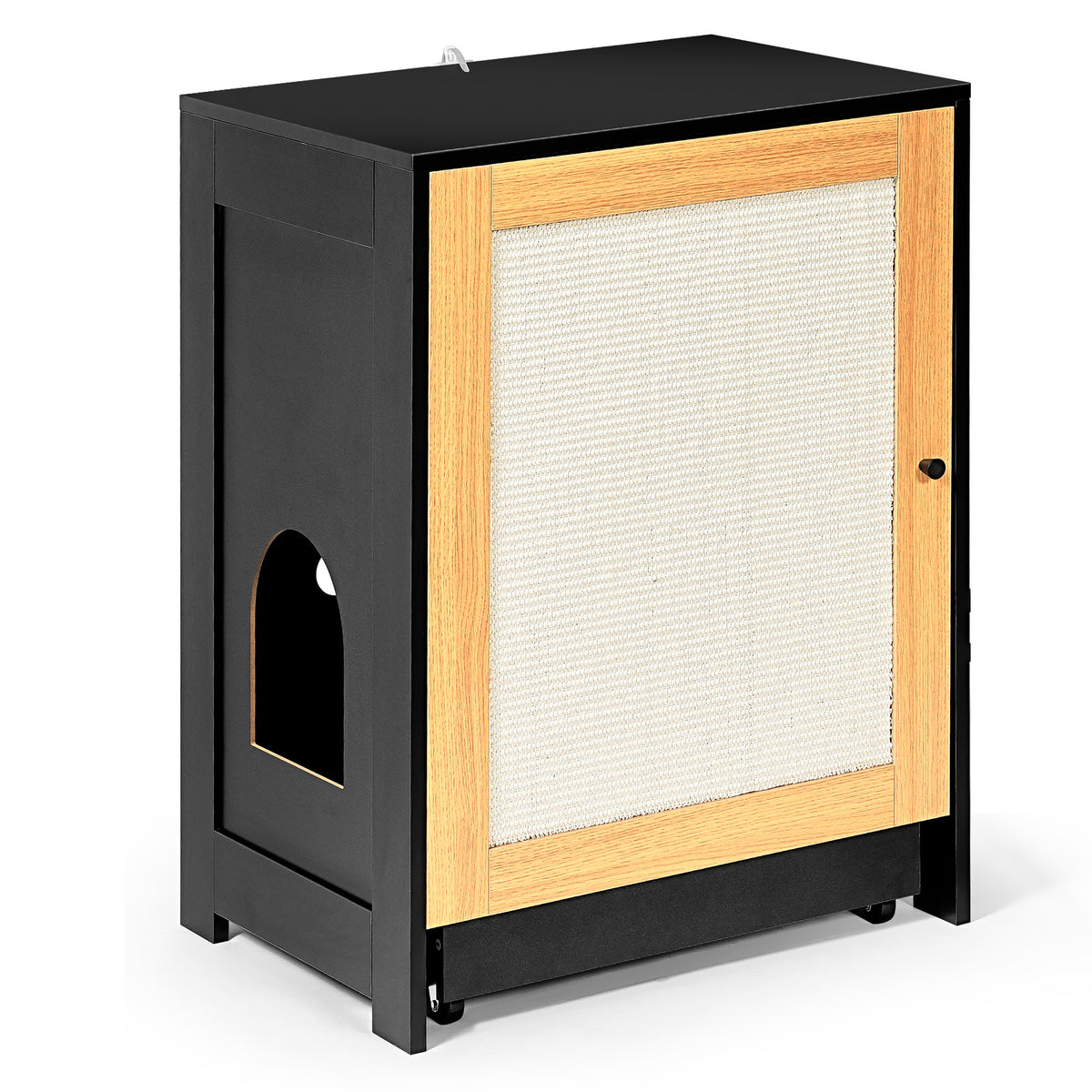 HAOYYE Cat Litter Box Enclosure with Sisal Door, Hidden Cat Washroom and Kitty End Table, Black Modern Litter Cabinet, Sturdy Space-Saving Design, Easy Assembly, Ideal for Bedrooms and Living Rooms