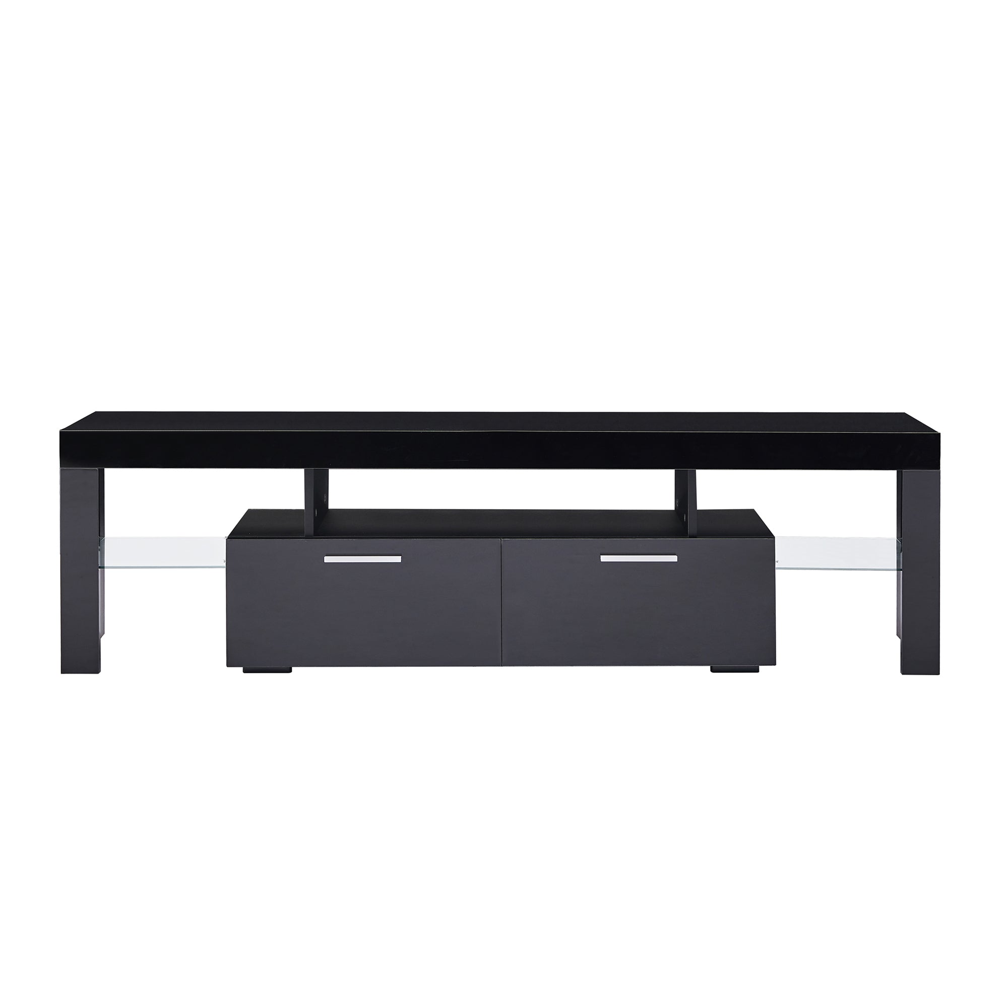 HAOYYE FashionTVstandTVcabinet,EntertainmentCenter,TVstationTV console,media console,with LEDlight belt,light belt remote control,toughenedglassshelf,metal handle,Canbeplaced in the living room,bedroom,black