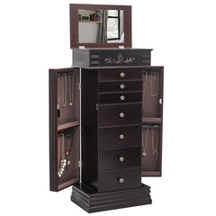 HAOYYE Jewelry Armoire with Mirror 8 Drawers 16 Necklace Hooks and 2 Side Swing Doors Freestanding Jewelry Cabinet with Ring Box