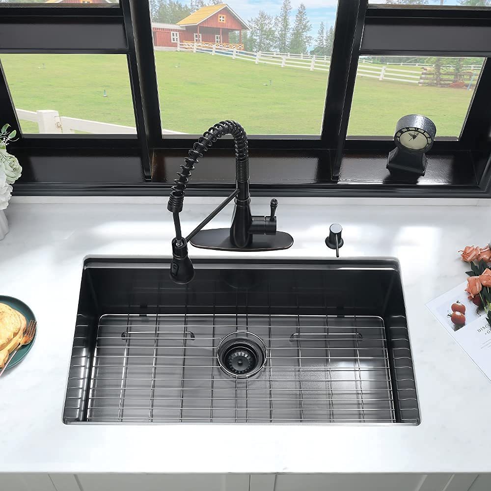 HAOYYE Workstation 32" L X 19" W Undermount Kitchen Sink With Accessories Sturdy Space-Saving Heavy Duty Modern Design Easy Assembly Durable Stylish Home Furniture Versatile