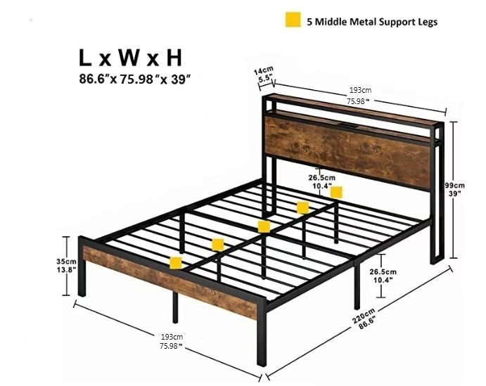 HAOYYE King Size Metal Platform Bed Frame with Wooden Headboard and Footboard with USB LINER, LED Lights ,No Box Spring Needed, Large Under Bed Storage, Easy Assemble Sturdy Space-Saving Heavy Duty Durable