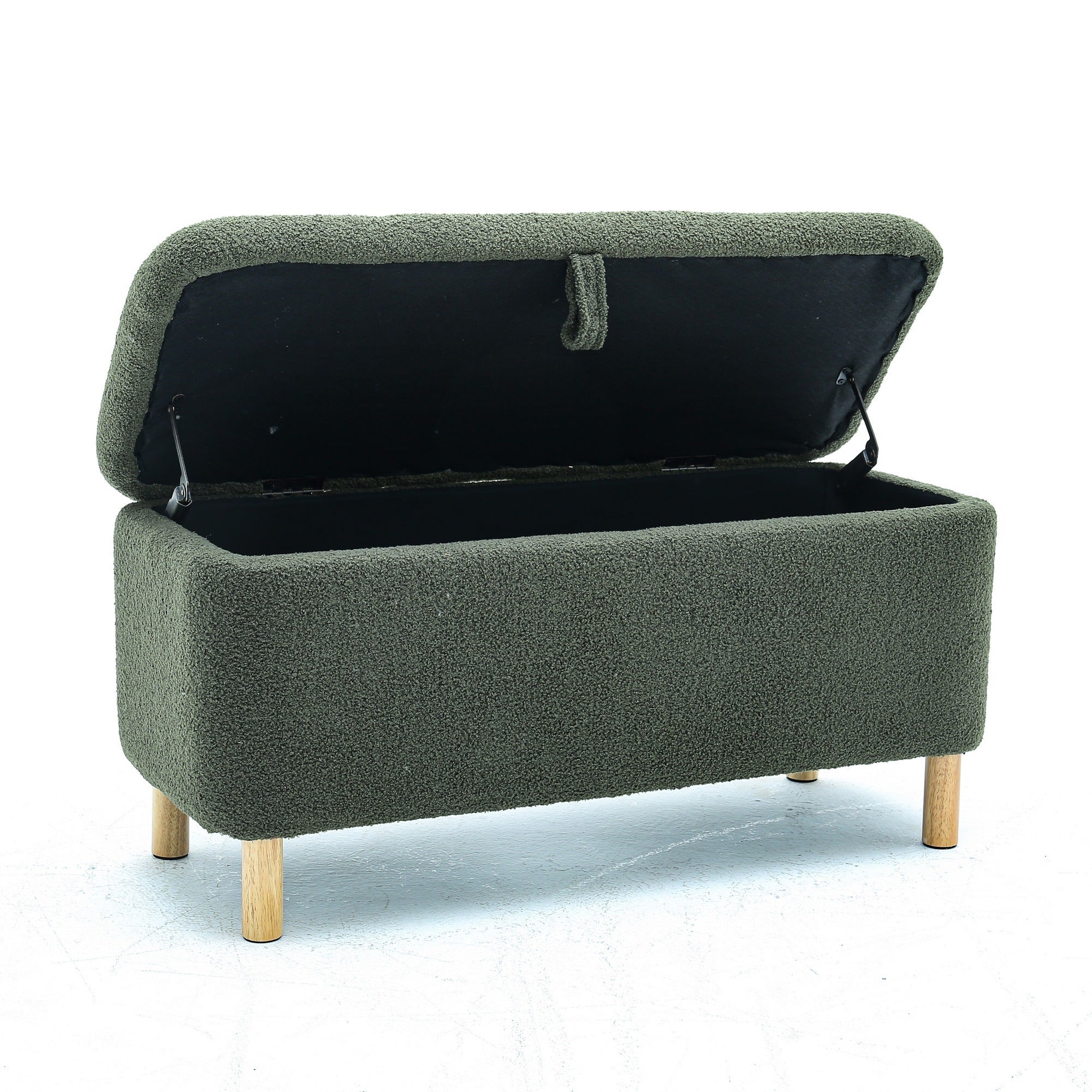 HAOYYE Basics Upholstered Storage Ottoman and Entryway Bench GREEN Sturdy Space-Saving Heavy Duty Modern Design Adults Dorm Room Easy Assembly Bedroom Furniture