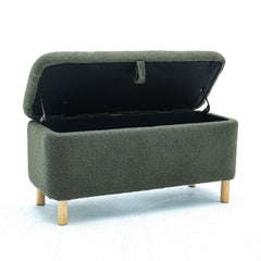 HAOYYE Basics Upholstered Storage Ottoman and Entryway Bench GREEN Sturdy Space-Saving Heavy Duty Modern Design Adults Dorm Room Easy Assembly Bedroom Furniture