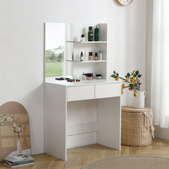 HAOYYE Vanity Desk with Mirror, White Dressing Table with 2 Drawers, Modern Makeup Vanity for Bedroom, Small Space Vanity Table with Storage, Sleek & Elegant Design for Girls and Women, Compact Beauty Station for Makeup Room