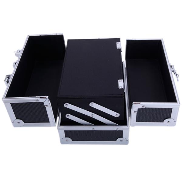 HAOYYE SM-2176 Aluminum Makeup Train Case, Black Cosmetic Organizer with Mirror, Compact and Durable Jewelry Box, Stylish Space-Saving Design, Perfect for Travel or Home