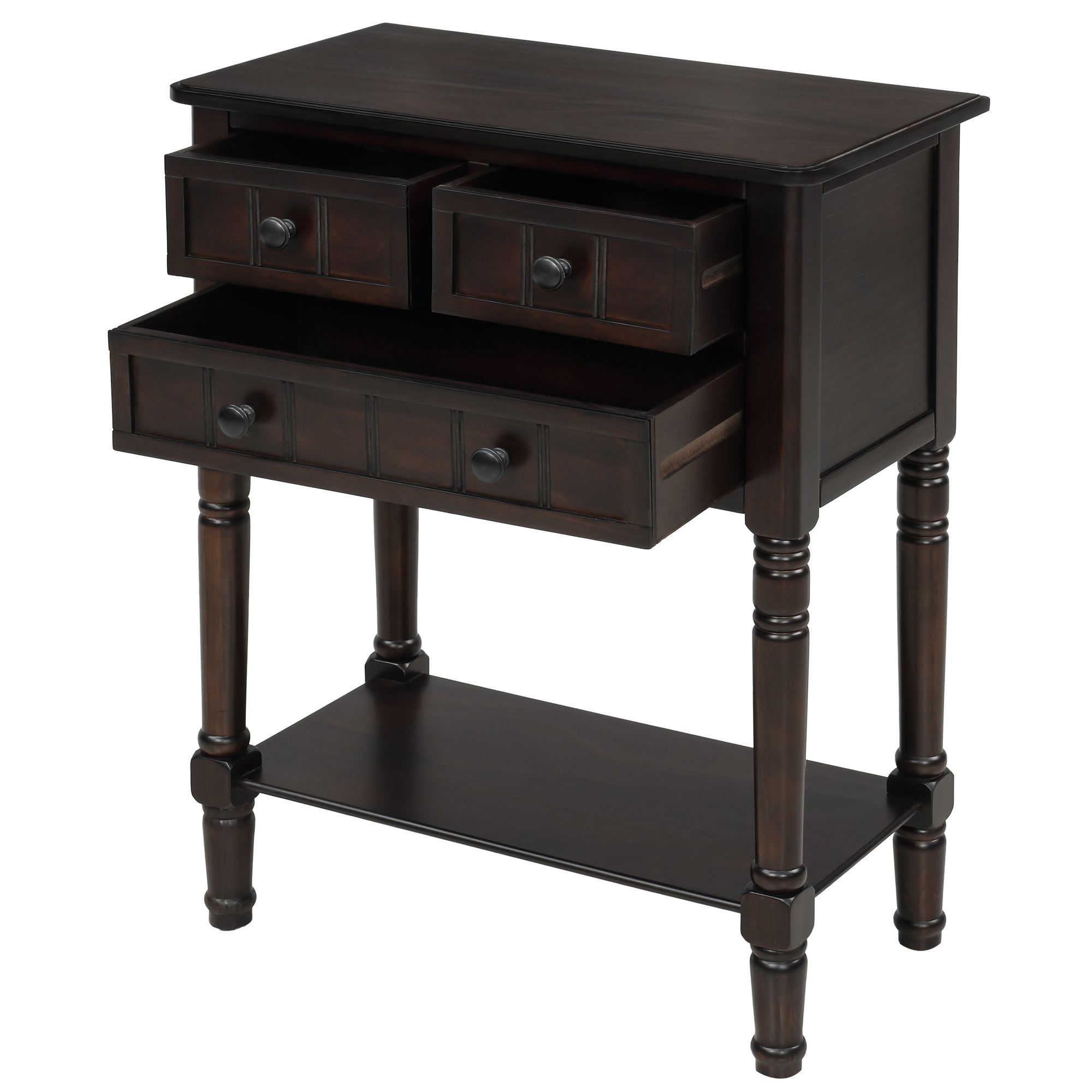 HAOYYE Narrow Console Table, Slim Sofa Table with Three Storage Drawers and Bottom Shelf for Living Room, Espresso, Sturdy Space-Saving Design, Heavy Duty Construction, Easy Assembly, Durable and Stylish Home Furniture, Versatile for Hallway or Entryway