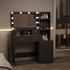 HAOYYE Smart Mirror Dressing Table with Drawers and Storage Cabinet, Modern Vanity Table with Soft Dressing Pad for Bedroom, Sturdy Space-Saving Heavy Duty Construction, Ideal for Adults