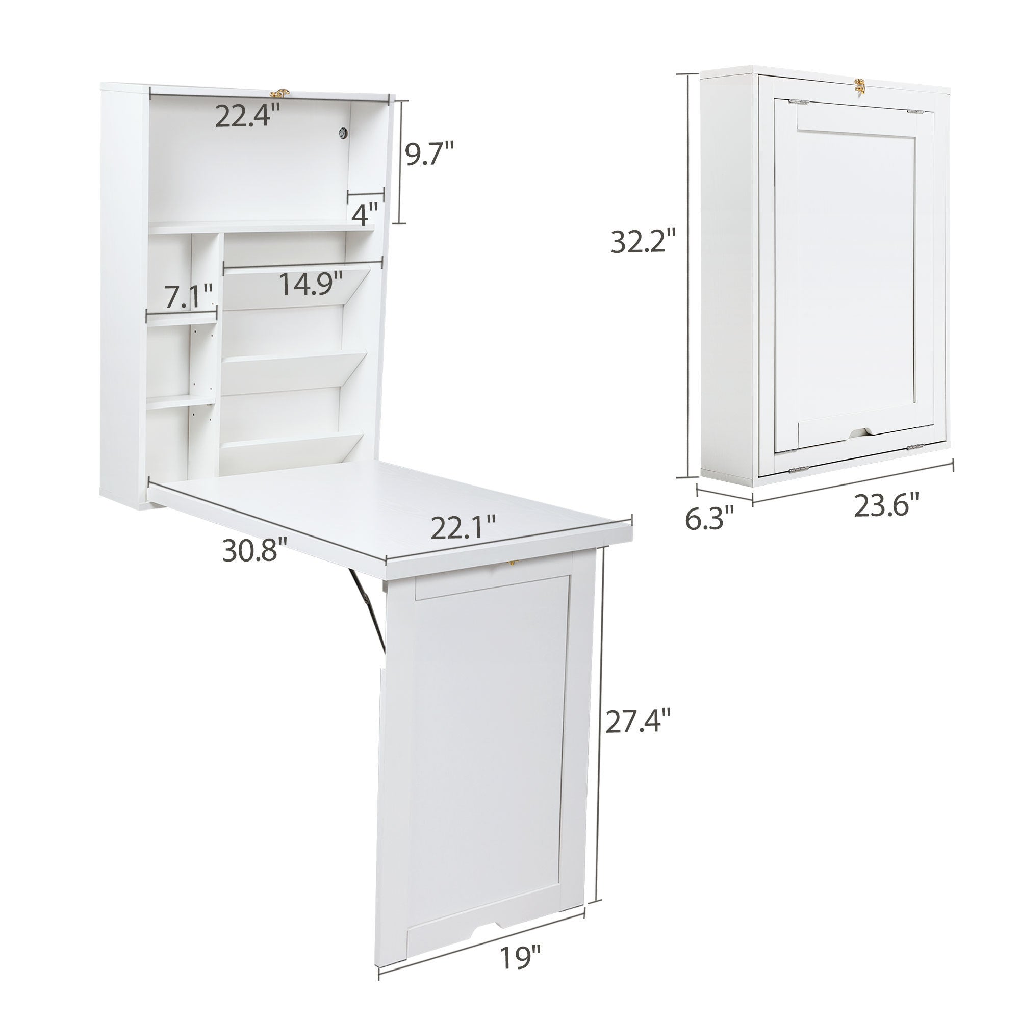 HAOYYE Modern Compact Wood Wall Mounted Folding Desk Cabinet Convertible Writing Desk for Home Office with Storage, White Sturdy Space-Saving Heavy Duty Modern Design Adults Dorm Room Easy Assembly