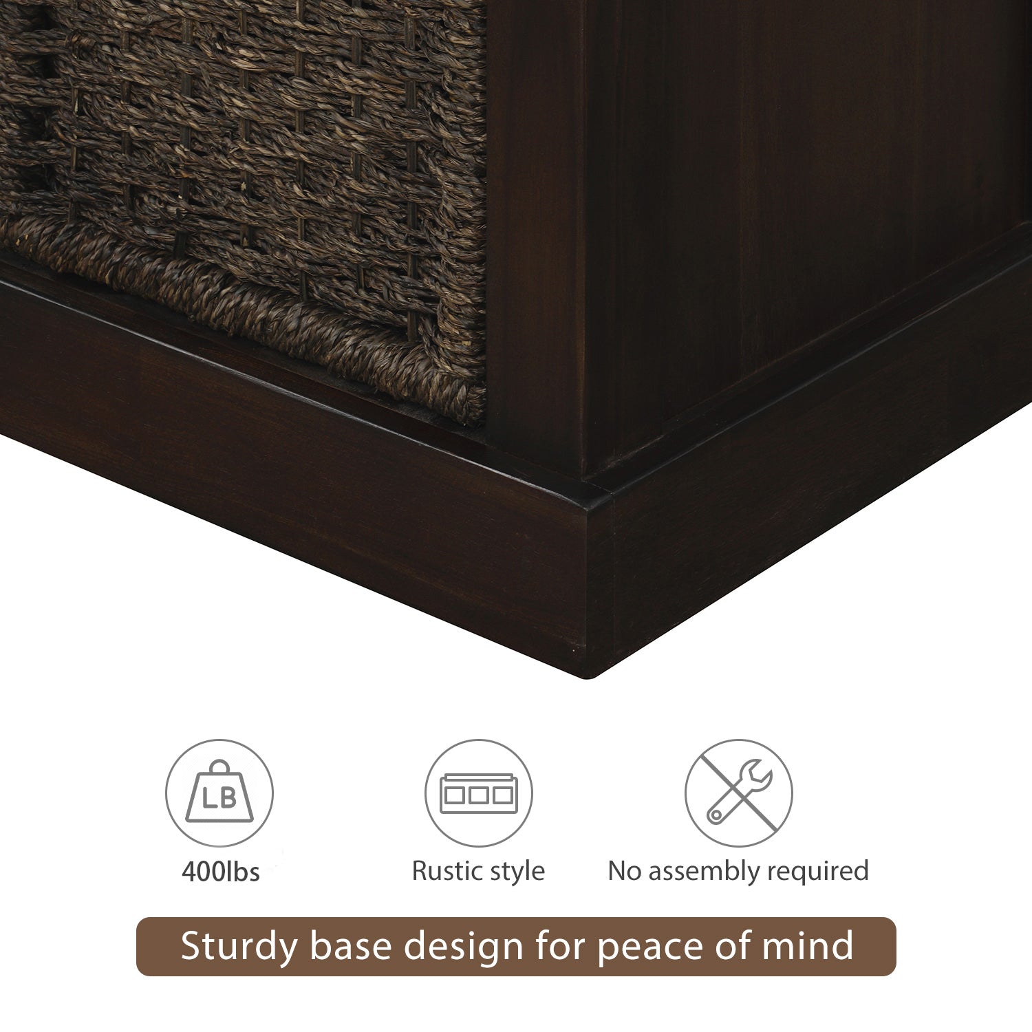 HAOYYE Rustic Storage Bench with 3 Removable Classic Rattan Basket , Entryway Bench with Removable Cushion (Espresso) Sturdy Space-Saving Heavy Duty Modern Design Easy Assembly Durable Stylish