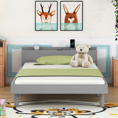 HAOYYE Modern Design Twin Size Platform Bed Frame with Built-in USB port for Grey Color Sturdy Space-Saving Heavy Duty Easy Assembly Durable Stylish Home Furniture Versatile
