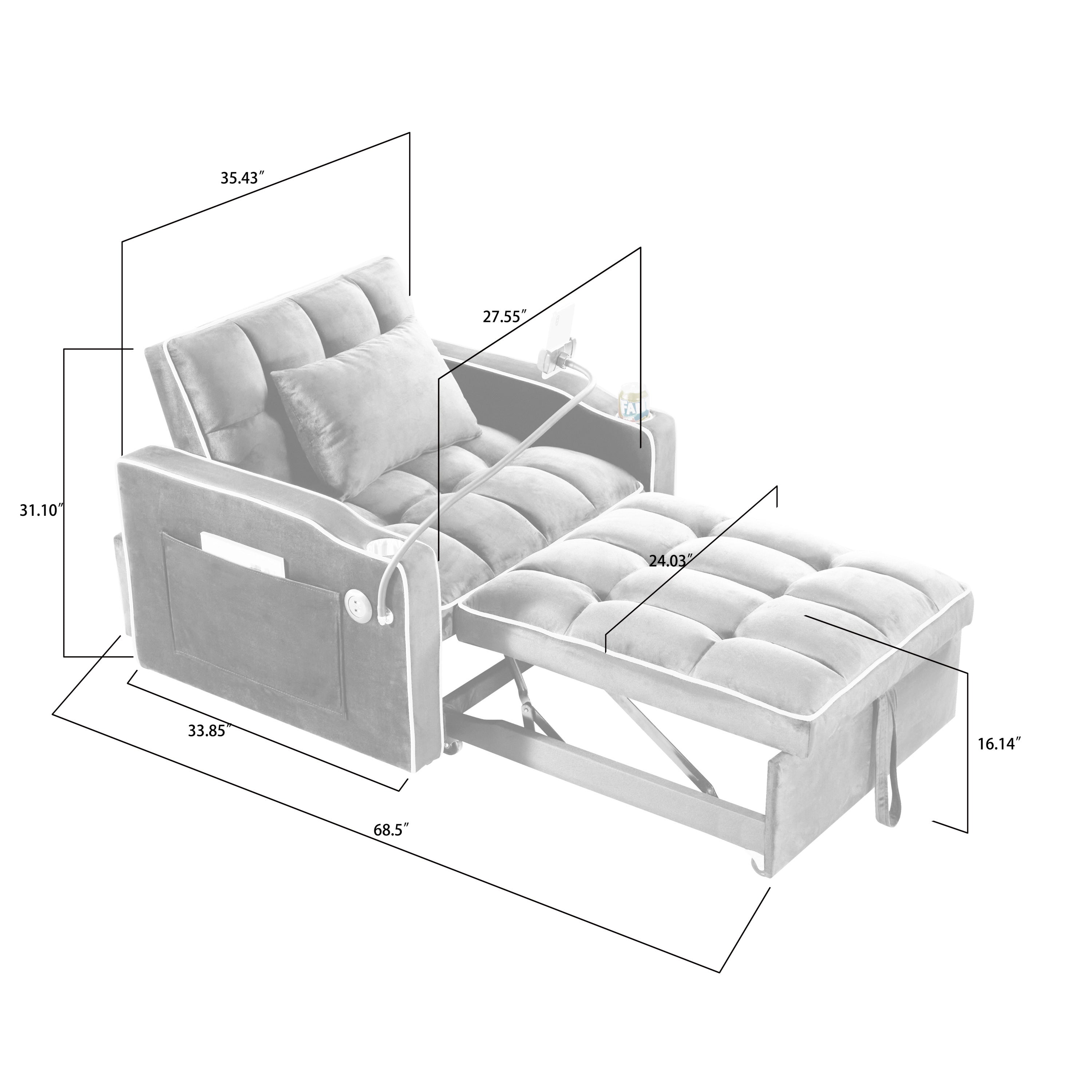 HAOYYE Convertible 3-in-1 Sleeper Chair Sofa Bed Adjustable Pull-Out Sleeper Chair Bed Folding Sofa Bed with Multiple Pockets for Living Room Bedroom Small Space, Black Sturdy Space-Saving Heavy Duty Modern Design