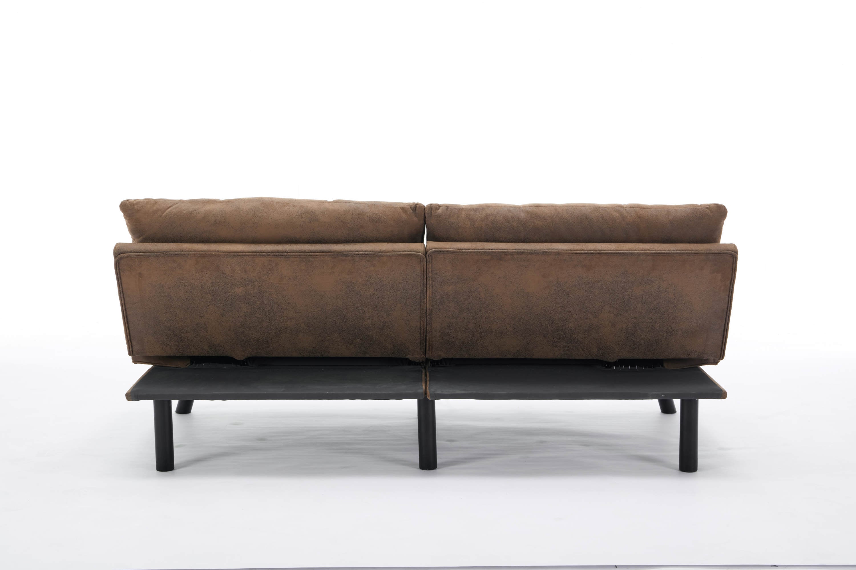 HAOYYE Leather Feel Brown Convertible Folding Sofa Bed, Sturdy Space-Saving Heavy Duty Modern Design for Adults Dorm Room Easy Assembly Bedroom Furniture