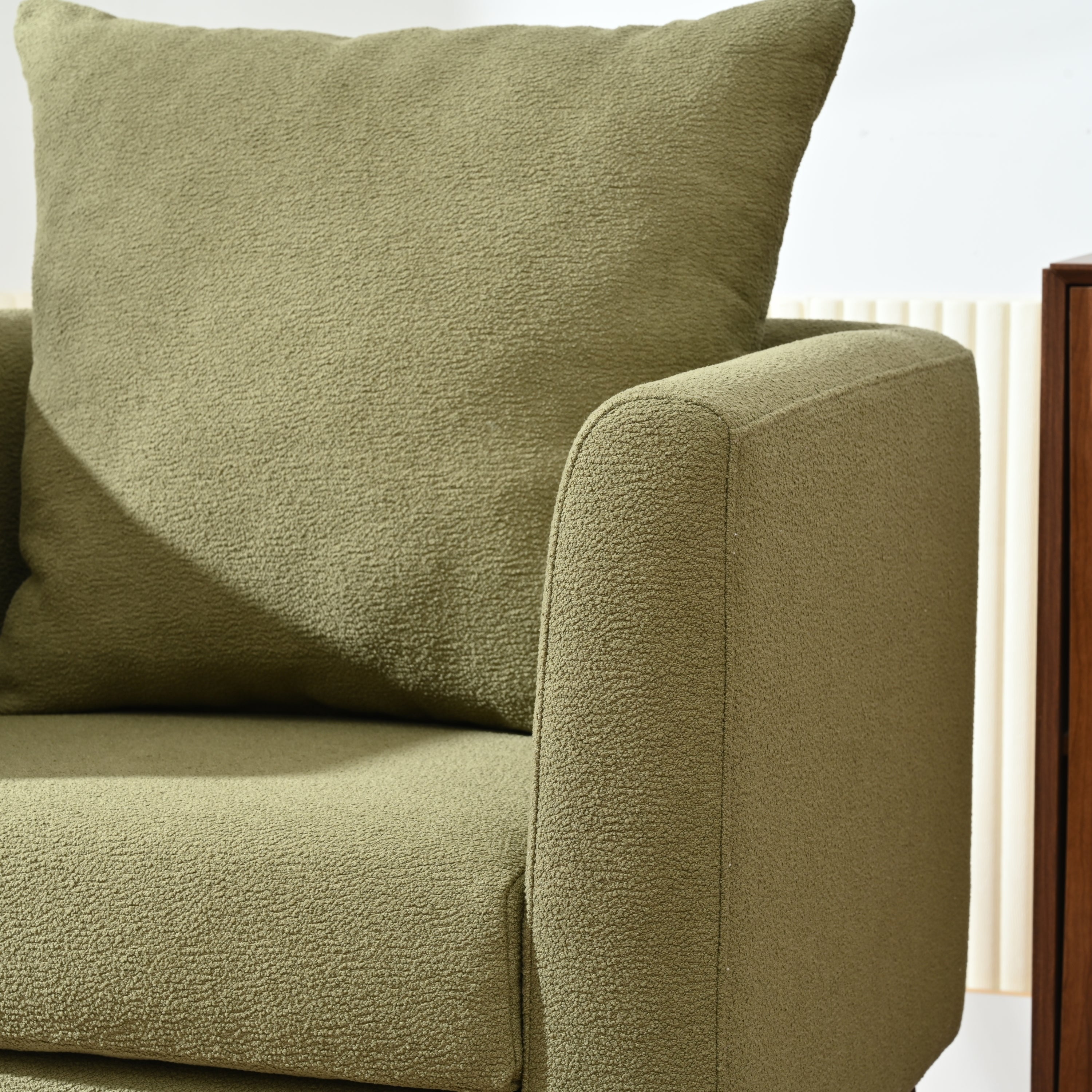 HAOYYE Barrel Chair, Modern Accent Chair, Fabric Armchair Club Chair,Upholstered Arm Chair with Solid Wood Legs,Waist Pillow,Padded Single Chair for Living Room/Bedroom/Study/Waiting Room,Olive Green Sturdy