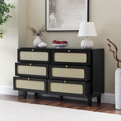 HAOYYE Wooden Antique Dresser with Drawers, Six-Drawer Storage Cabinet for Bedroom, Living Room, Corridor, Sturdy Space-Saving Heavy Duty Modern Design