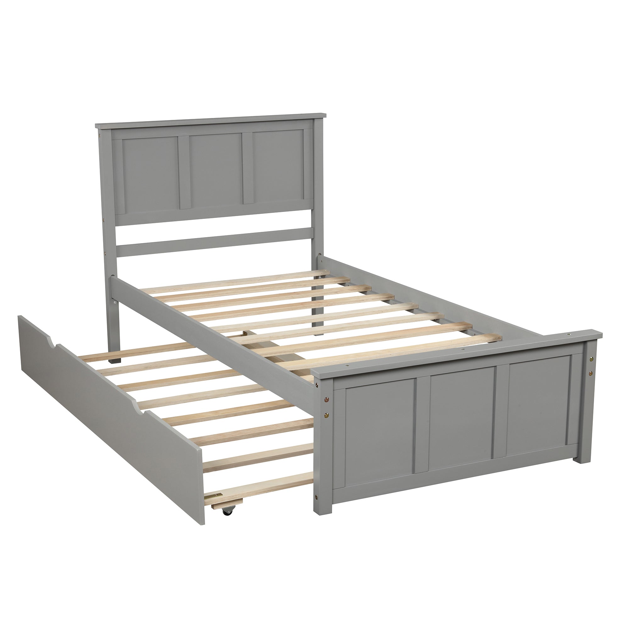 HAOYYE Platform Bed with Twin Size Trundle, Twin Size Frame, Gray Sturdy Space-Saving Heavy Duty Modern Design Easy Assembly Durable Stylish Home Furniture Versatile
