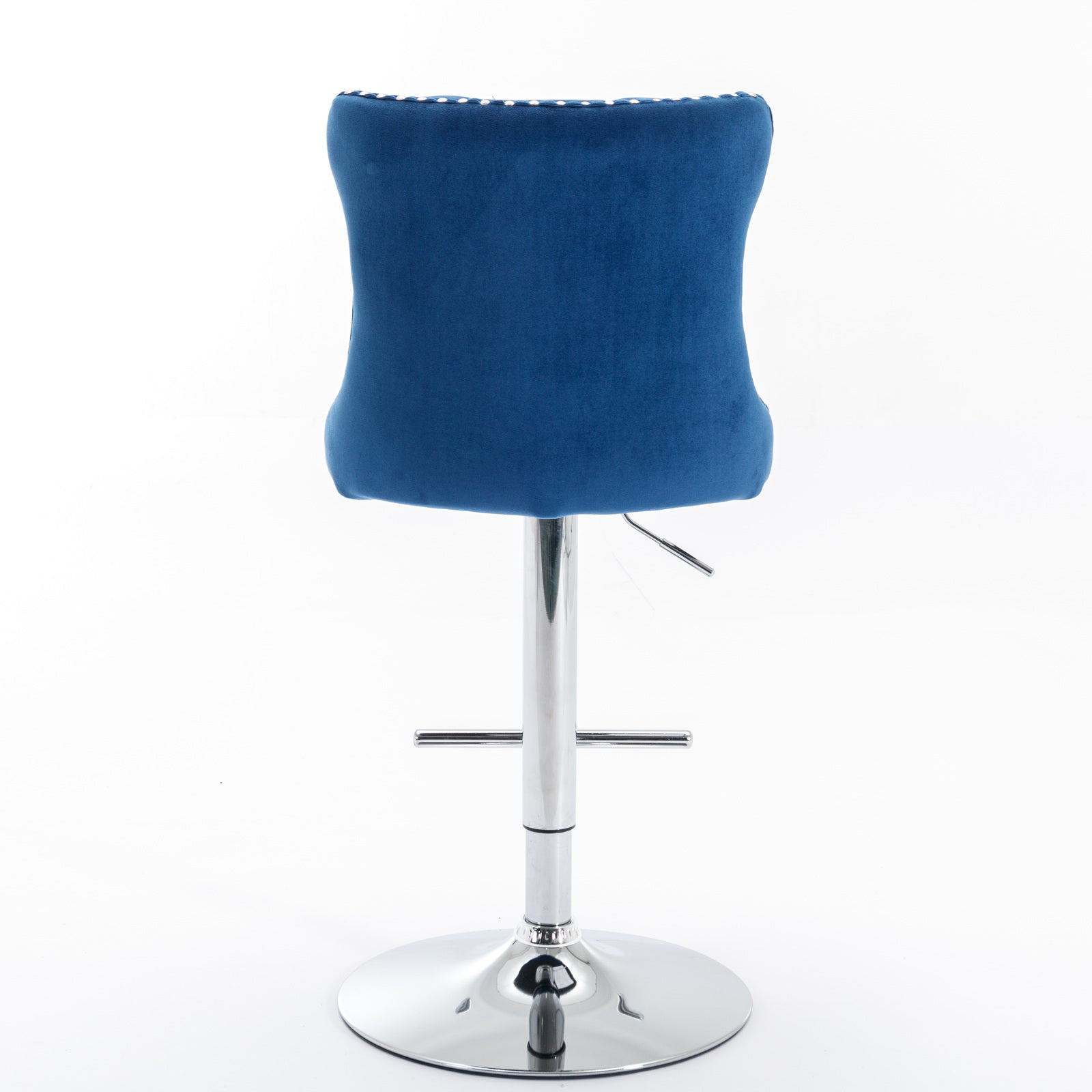 HAOYYE Swivel Velvet Barstools with Adjustable Seat Height, Modern Upholstered Bar Stools with Chrome Base and Comfortable Tufted Back for Kitchen Island and Home Pub, Set of Two, Blue