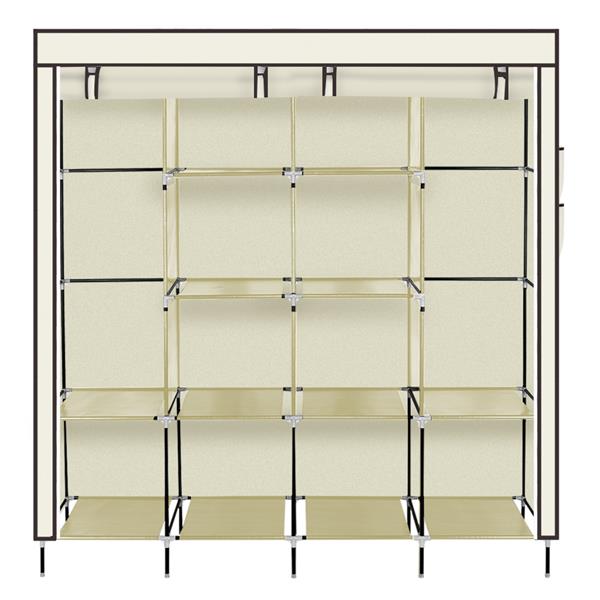 HAOYYE Portable Clothes Closet Wardrobe with 12 Shelves and 4 Side Pockets, Beige Non-Woven Fabric Storage Organizer for Small Rooms and Walk-In Closets