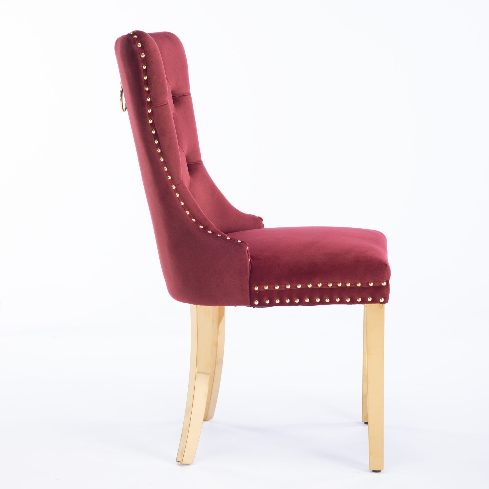 HAOYYE Nikki Collection Modern, High-end Tufted Solid Wood Contemporary Velvet Upholstered Dining Chair with Golden Stainless Steel Plating Legs,Nailhead Trim,Set of 2,Wine Red and Gold, SW1601WR,Burgundy