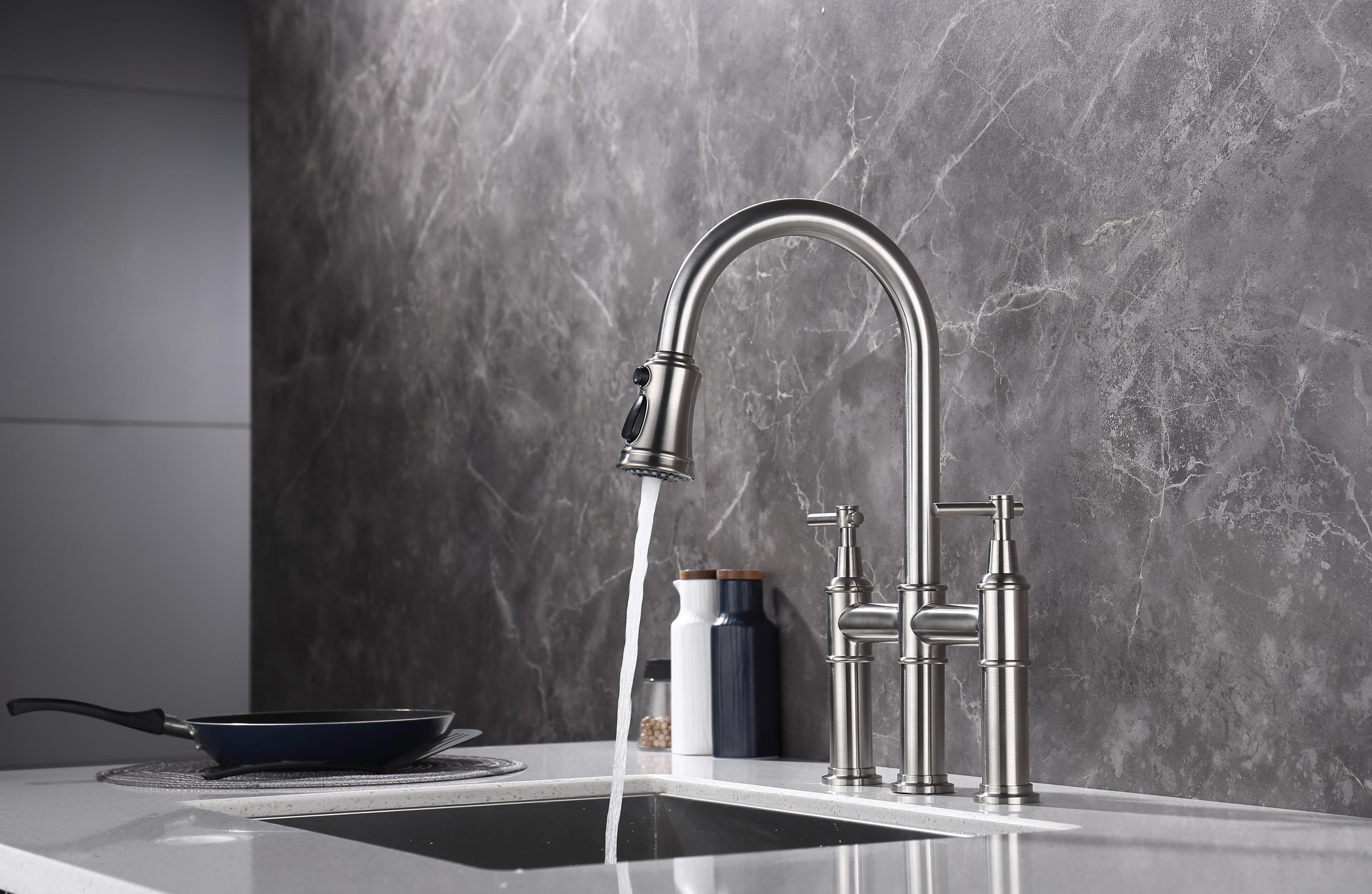 HAOYYE Bridge Kitchen Faucet with Pull-Down Sprayhead in Spot Sturdy Space-Saving Heavy Duty Modern Design Adults Dorm Room Easy Assembly Bedroom Furniture