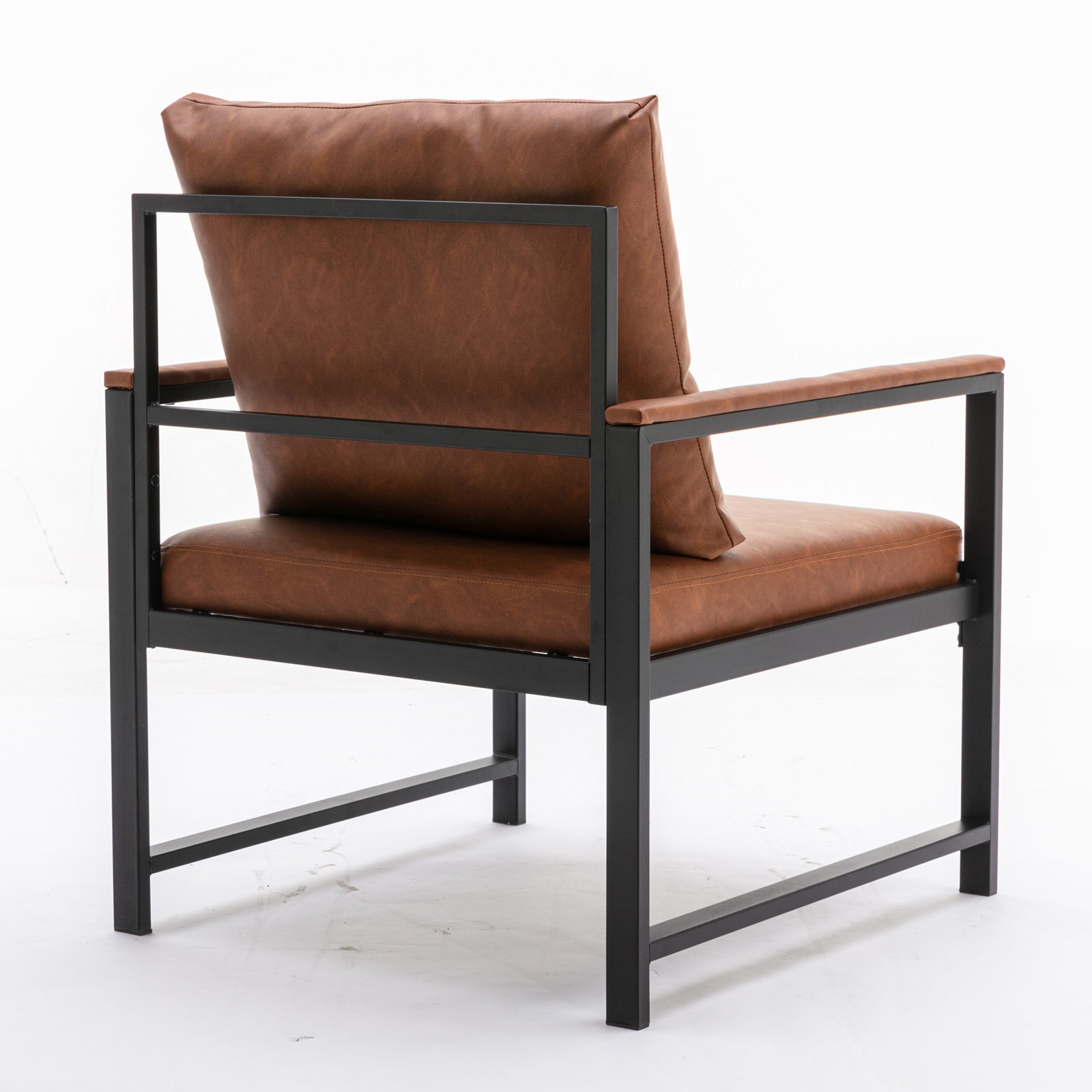 HAOYYE Modern Faux Leather Accent Chair with Black Powder-Coated Metal Frame, Orange Single Sofa for Living Room Bedroom, Sturdy Space-Saving Heavy Duty Modern Design for Adults Dorm Room