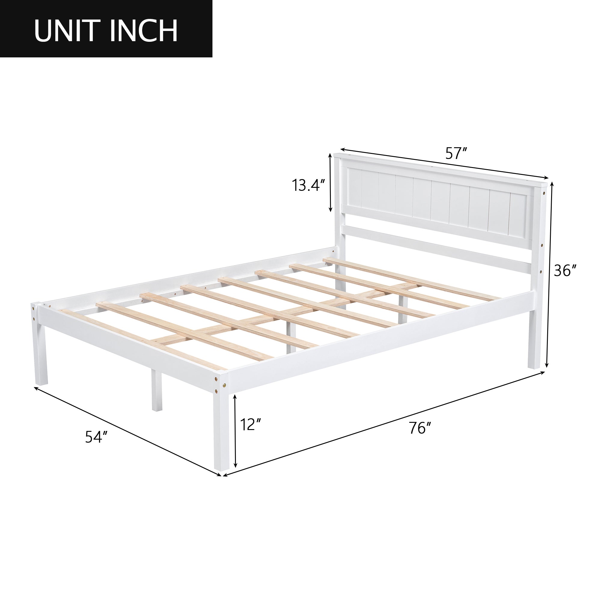 HAOYYE Platform Bed Frame with Headboard , Wood Slat Support , No Box Spring Needed ,Full,White(OLD SKU:WF191419AAK) Sturdy Space-Saving Heavy Duty Modern Design Easy Assembly Durable Stylish Home Furniture