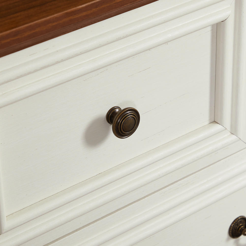 HAOYYE Farmhouse 7-Drawer Dresser With Rustic Natural Texture, Vintage Design Storage Chest, Organizer For Bedroom, Living Room, Hallway, Antique White Sturdy Space-Saving Furniture