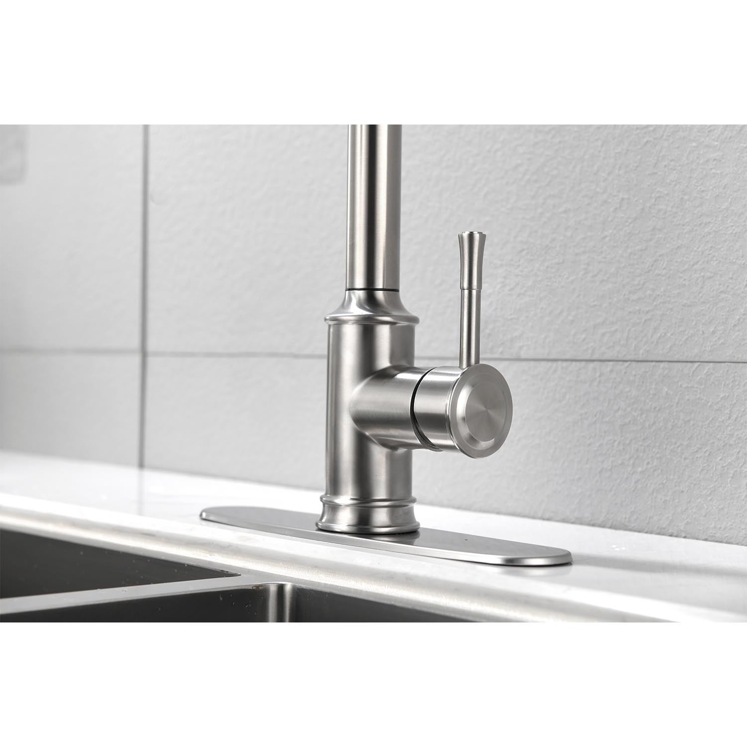 HAOYYE Single Handle High Arc Pull Out Kitchen Faucet,Single Level Stainless Steel Kitchen Sink Faucets with Pull Down Sprayer Sturdy Space-Saving Heavy Duty Modern Design Adults Dorm Room Easy Assembly