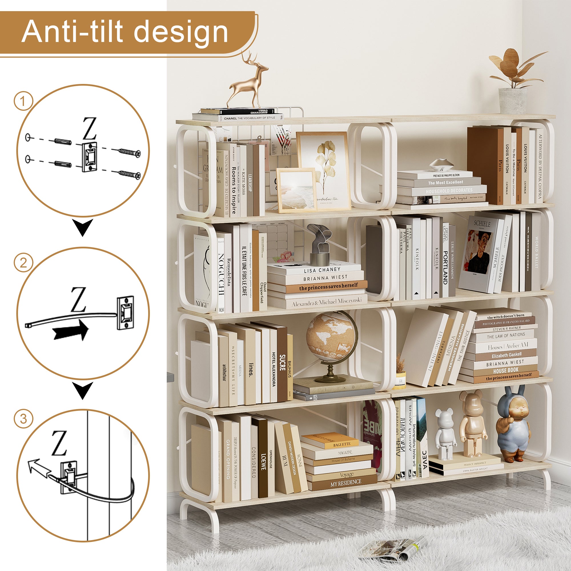 HAOYYE 5 Tier Large Book Shelf, Bookcase Home Office Open Bookshelf,Shelves for Living Room, Office Shelf,Vintage Industrial Style Bookshelf with White Metal Frame, White Sturdy Space-Saving Heavy Duty