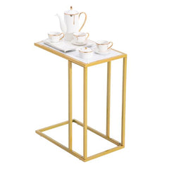HAOYYE Marble Simple C-Side Table With Sleek Modern Design, Durable White Finish, Perfect For Living Room, Bedroom, Office, Or Small Spaces, Stylish And Functional Accent Table
