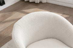 HAOYYE Teddy Fabric Swivel Accent Armchair Barrel Chair With Black Powder Coating Metal Ring,Ivory White Sturdy Space-Saving Heavy Duty Modern Design Easy Assembly Durable Stylish Home Furniture Versatile