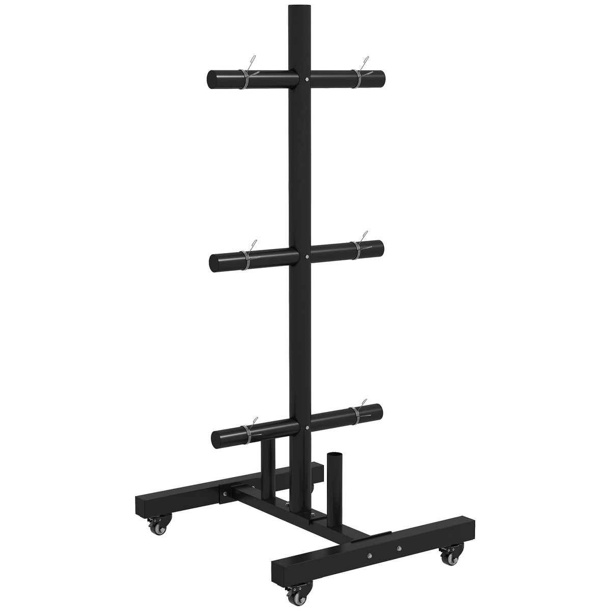 Haoyye Weight Plate Rack, Olympic Bumper Plate Rack Holder for 2 Inch Plates and Bars, with 4 Transport Wheels and 6 Fasten Clamps, 440lbs Capacity for Home Gym Organization