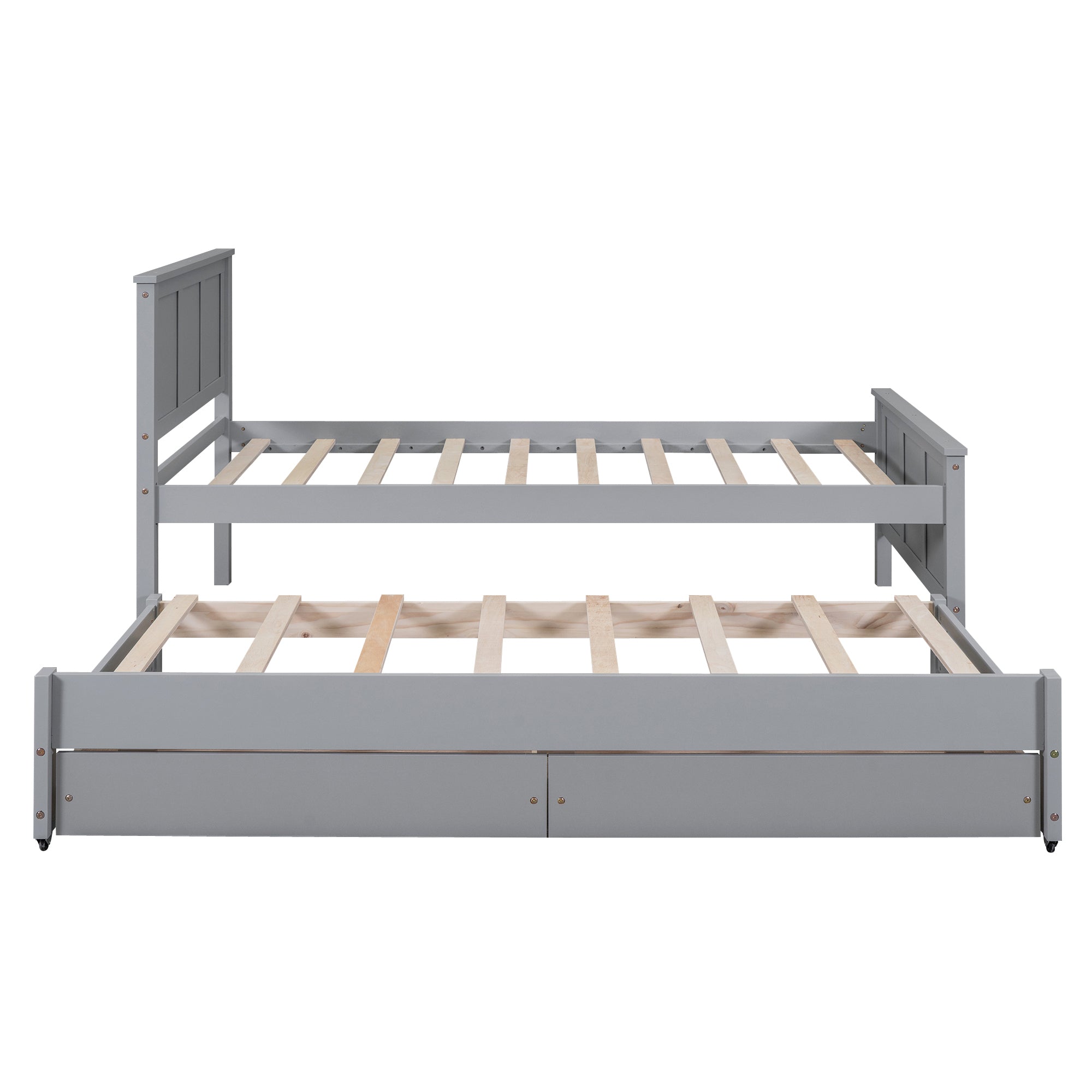 HAOYYE Twin Platform Bed with Trundle and Storage Drawers, Sturdy and Space-Saving Design, Heavy Duty Construction, Ideal for Dorm Rooms and Bedrooms, Easy Assembly, Modern Gray Finish