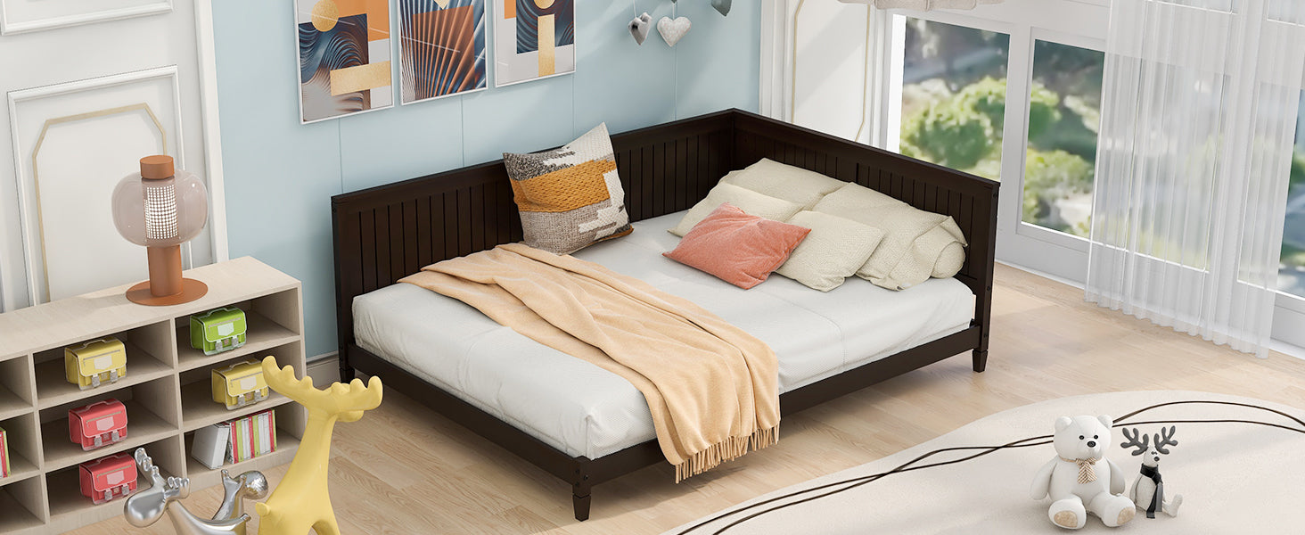 HAOYYE Full Size Wood Daybed/Sofa Bed, Espresso Durable Space-Saving Heavy Duty Modern Design for Adults Dorm Room Easy Assembly Bedroom Furniture