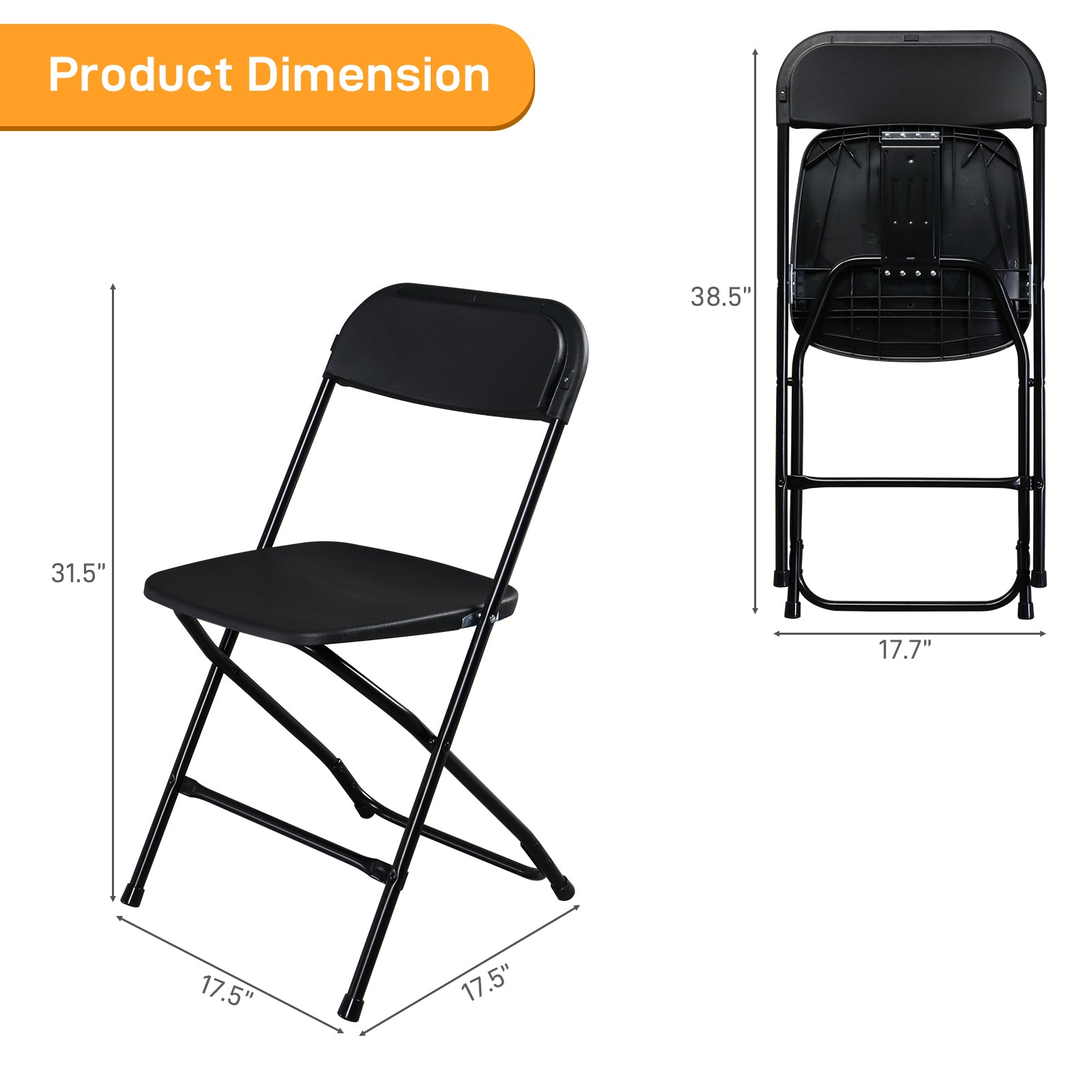 HAOYYE 10pcs Plastic Folding Chairs Black – Heavy Duty Durable Garden Chairs with Metal Frame, Portable and Lightweight for Indoor Outdoor Events, Parties, Office, Church, Picnic Seating