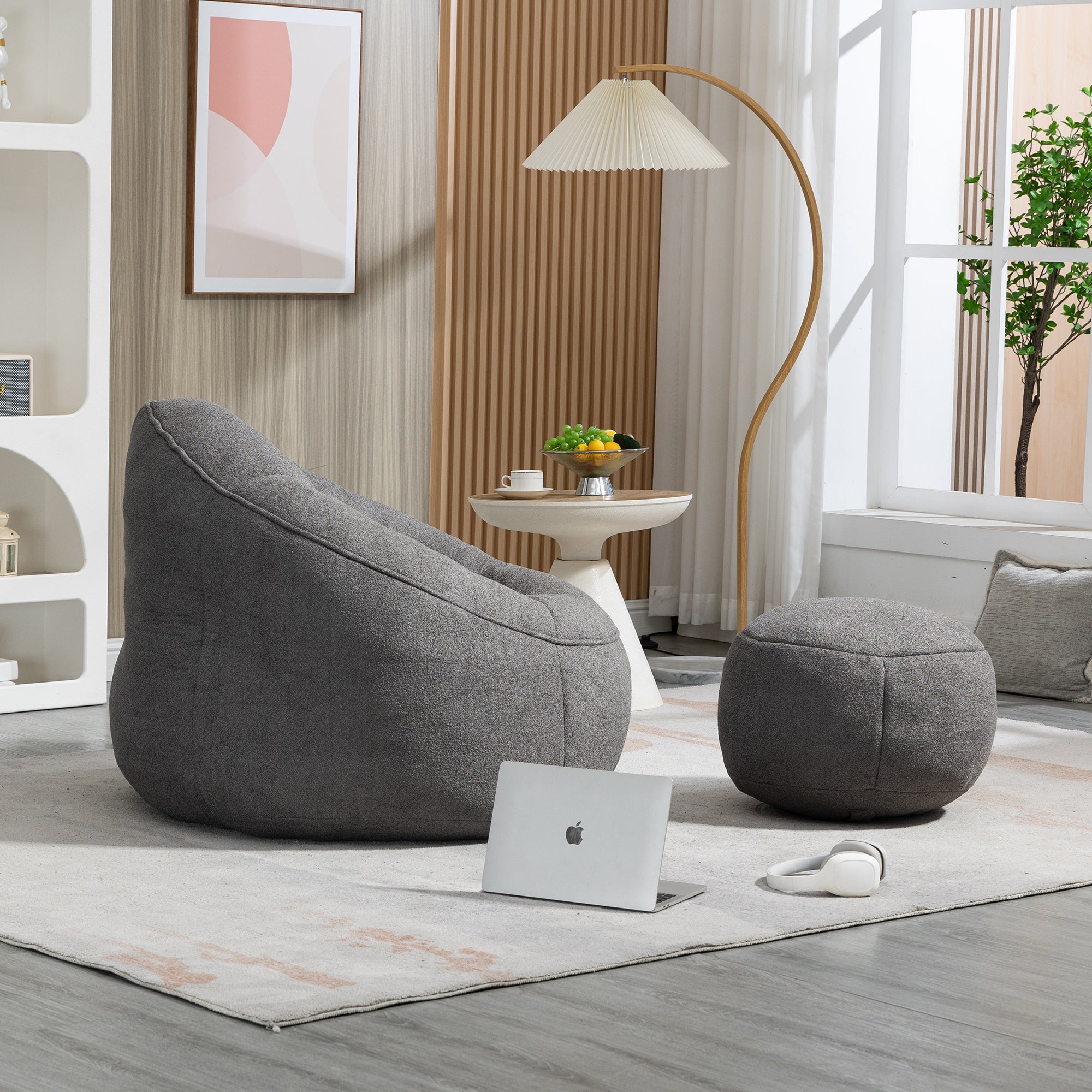 HAOYYE Bedding Bean Bag Sofa Chair with High-Pressure Foam Durable Comfortable Compressed Bean Bag Includes Footrest Sturdy Space-Saving Heavy Duty Modern Design for Adults