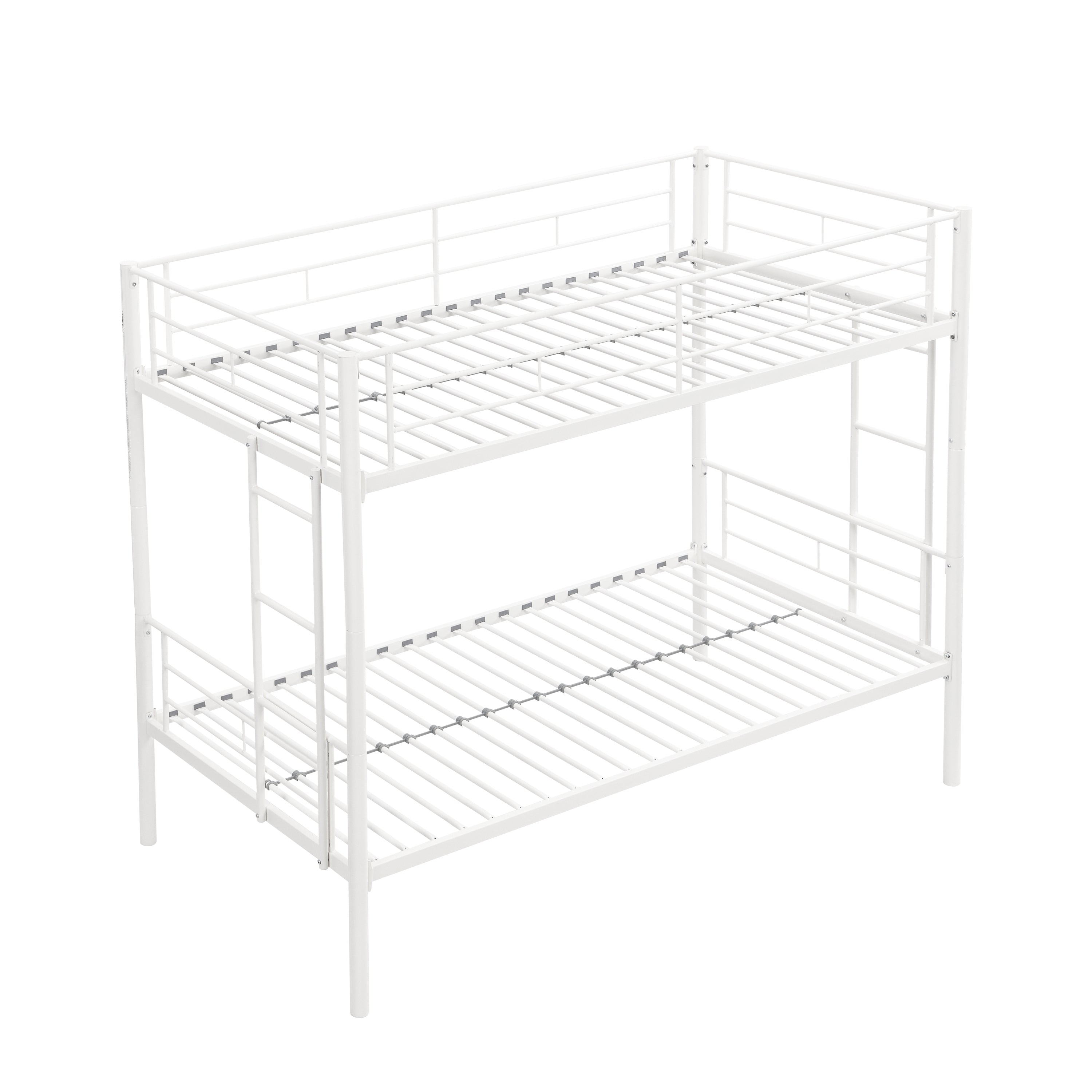 HAOYYE Twin Over Twin Metal Bunk Bed,Metal Structure Bedframe with Safety Guardrails and 2 ladders,Convertible Bunkbeds,No Spring Box Required and Space Saving Design,White Sturdy Space-Saving Heavy Duty