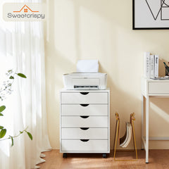 HAOYYE 5-Drawer Mobile Storage Cabinet, Sturdy Wooden Organizer Chest with Wheels, Modern Space-Saving Design, Heavy Duty Construction, Ideal for Office or Dorm Room Furniture