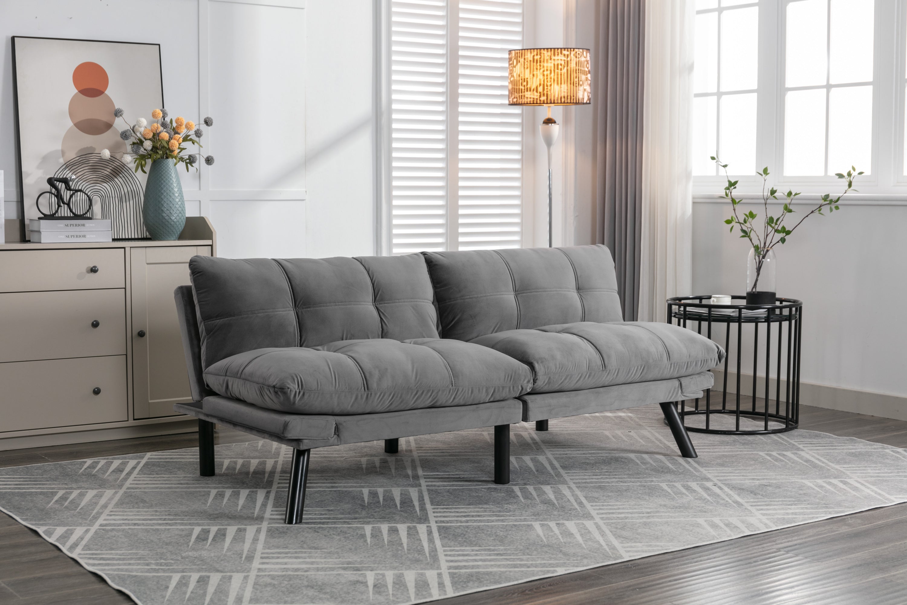 HAOYYE Light Grey Convertible Folding Modern sofa Bed Sturdy Space-Saving Heavy Duty Modern Design Adults Dorm Room Easy Assembly Bedroom Furniture