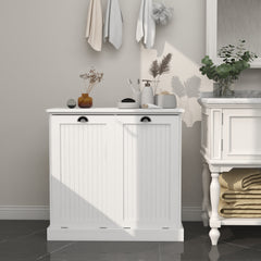 HAOYYE Two-Compartment Tilt-Out Laundry Sorter Cabinet-White Sturdy Space-Saving Heavy Duty Modern Design Easy Assembly Durable Stylish Home Furniture Versatile