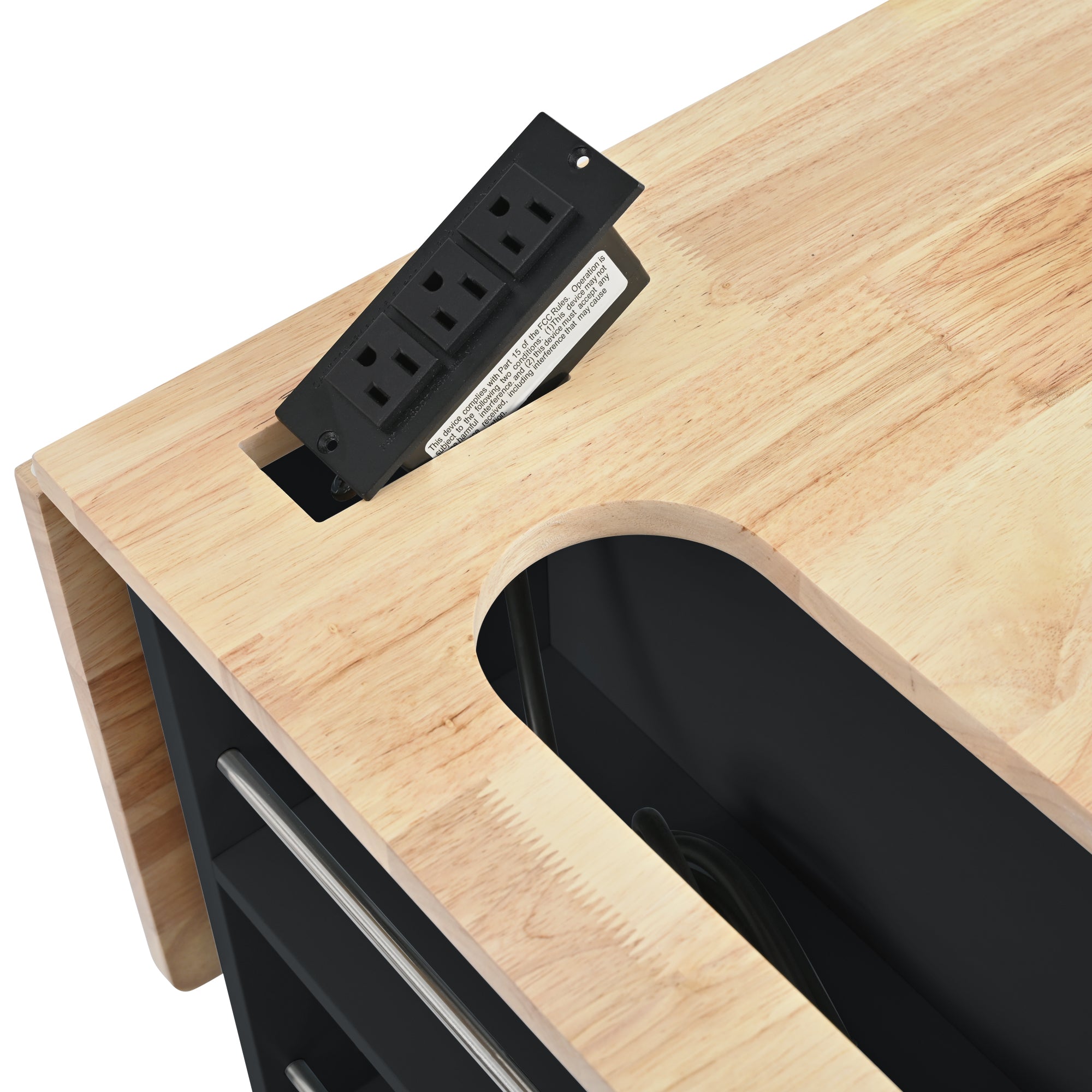 HAOYYE Kitchen Island with Power Outlet, Drop Leaf, Rubber Wood Top, Wine Rack, and Adjustable Storage. Black Kitchen Storage Island on Wheels, Ideal for Home, Kitchen, and Dining Room