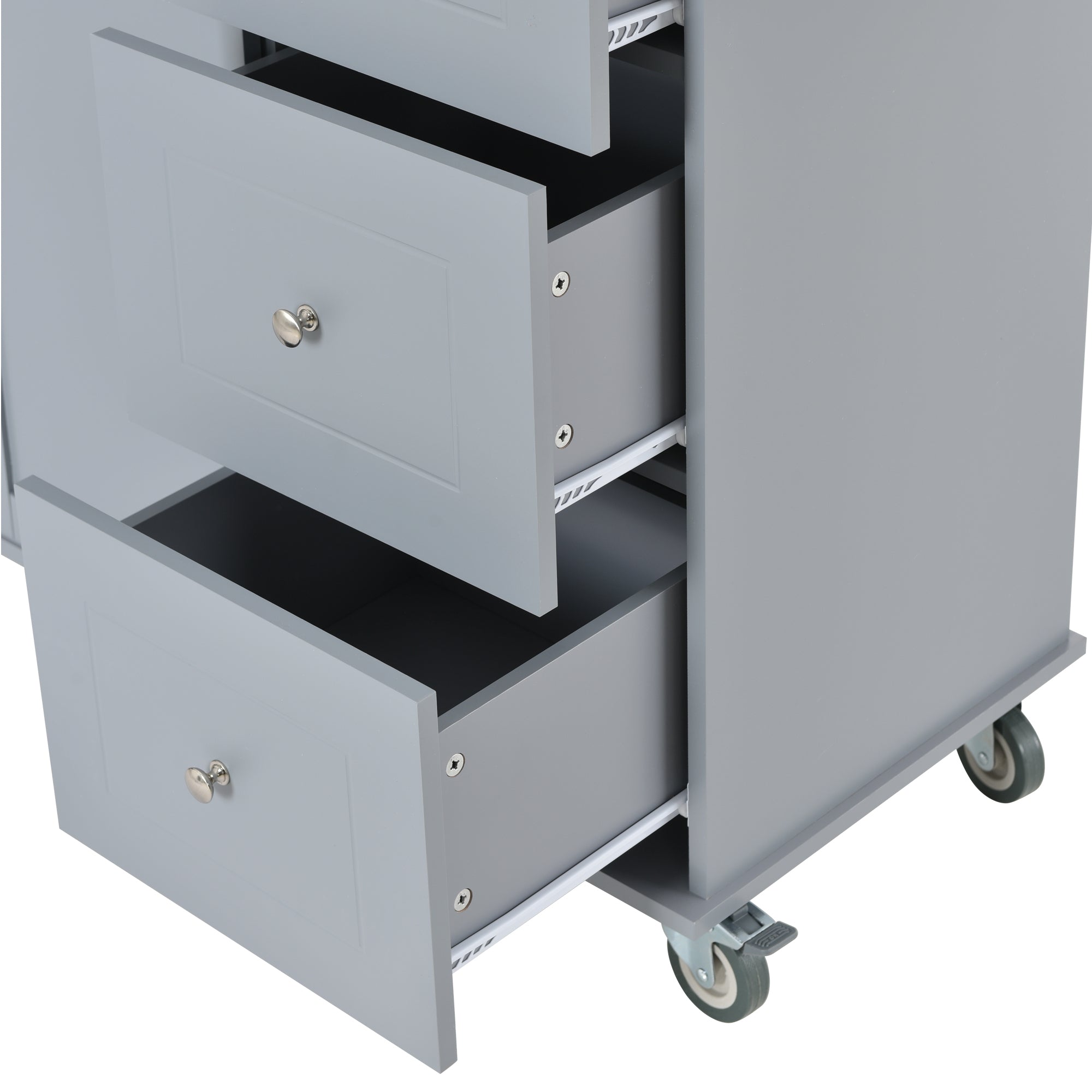 HAOYYE Rolling Mobile Kitchen Island With Solid Wood Top, Storage Cabinet, Drop Leaf Breakfast Bar, Spice Rack, Towel Rack, And Drawer, Grey Blue, Sturdy Space-Saving Design With Locking Wheels