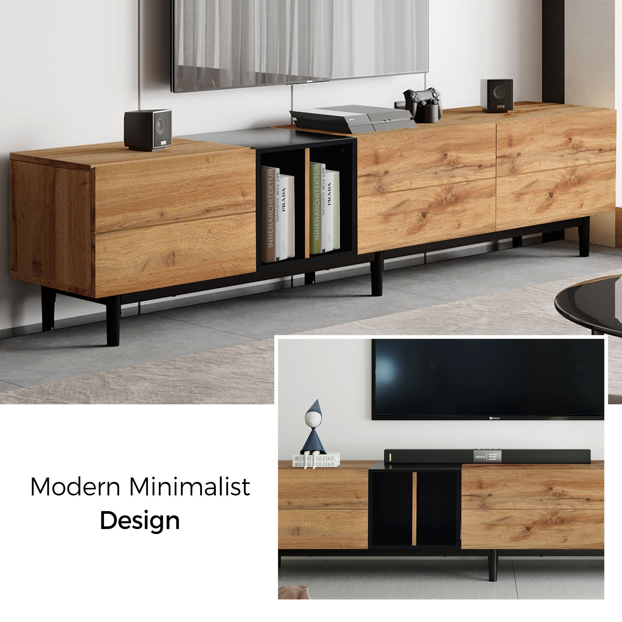 HAOYYE Modern TV Stand for 80'' TV with 3 Doors, Media Console Table, Entertainment Center with Large Storage Cabinet for Living Room, Bedroom Sturdy Space-Saving Heavy Duty Modern Design Adults