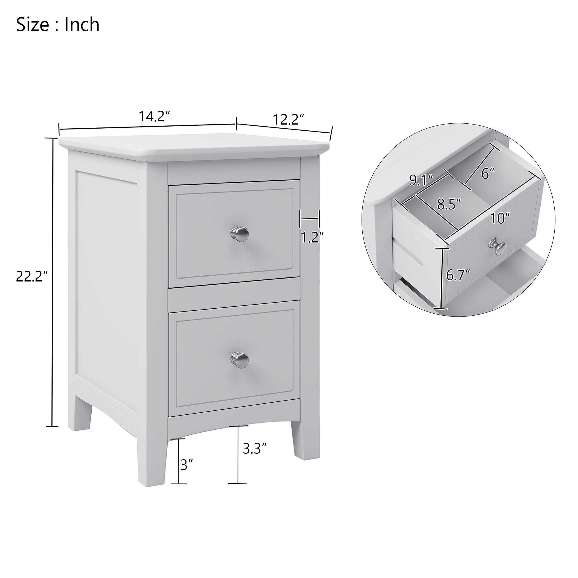HAOYYE Solid Wood Nightstand with 2 Drawers, White Modern End Table, Sturdy Space-Saving Heavy Duty Design, Ideal for Bedroom or Dorm Room, Easy Assembly