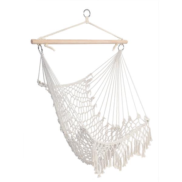 HAOYYE Beige Cotton Rope Sling With Tassel Hammock Style Lightweight Portable Hanging Chair for Outdoor Use Easy to Hang and Store Relaxing Backyard Camping Travel Accessory