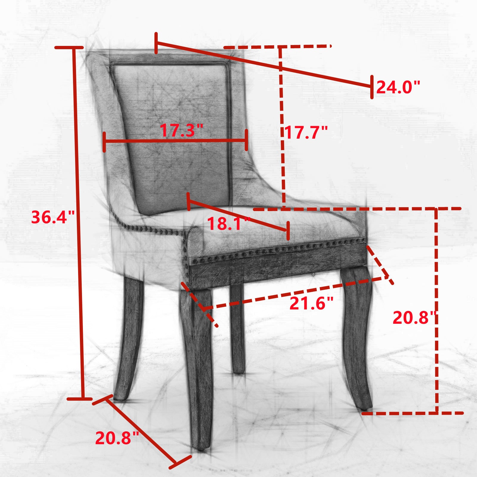 HAOYYE Ultra Side Dining Chair, Thickened fabric chairs with neutrally toned solid wood legs, Bronze nail head, Set of 2, Beige and Patterned,SW2207BG Sturdy Space-Saving Heavy Duty