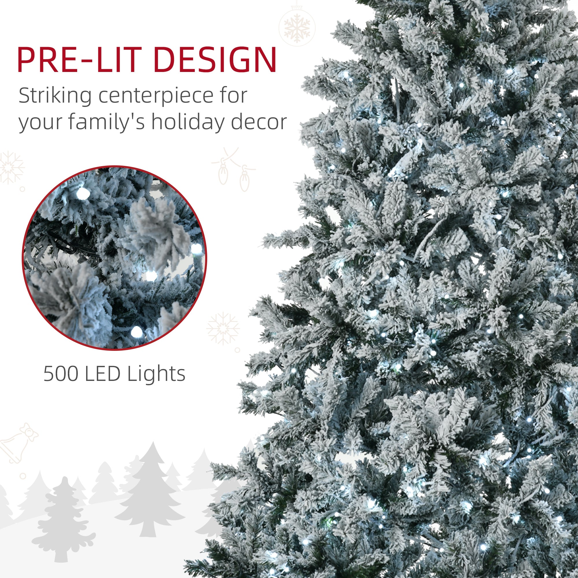 HAOYYE 7.5' Flocked Artificial Christmas Tree with Cold White LED Lights Sturdy Space-Saving Heavy Duty Modern Design Adults Dorm Room Easy Assembly Bedroom Furniture