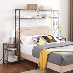 HAOYYE Queen Bed Frame with 2 Nightstands Headboards with Storage Cabinet, Headboard with Shelves, Bookcase Headboard Queen Easy Assembly for Bedroom Iron and Wood Rustic Brown Sturdy Space-Saving Heavy Duty